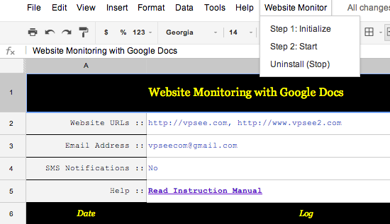 using google docs monitoring website uptime