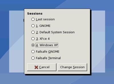 select windows xp session