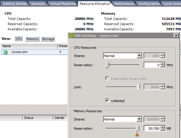 vmware esxi memory reservation