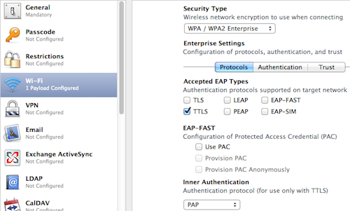 ttls/pap on mac os x